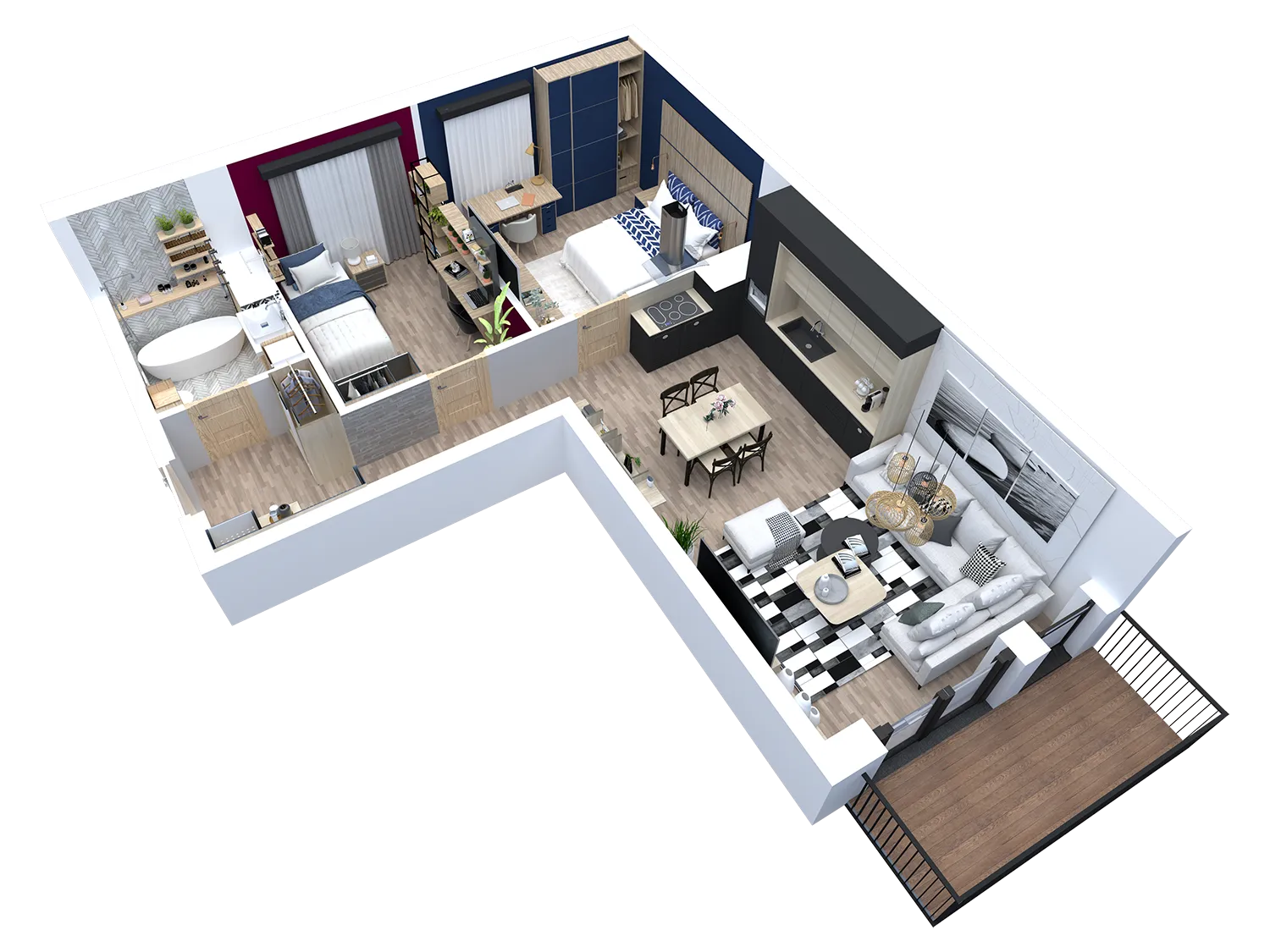 Rzut 3D mieszkania 2.4 na osiedlu Apartamenty Brzozowe Zacisze