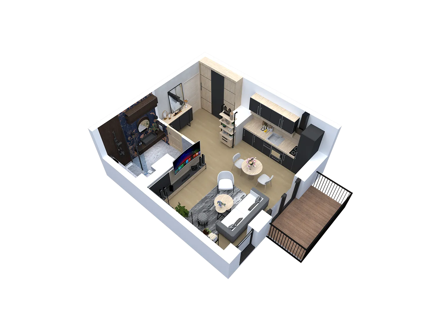 Rzut 3D mieszkania 1.6 na osiedlu Apartamenty Brzozowe Zacisze